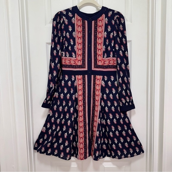 NWT Gal Meets Glam Carlene Long Sleeve Fit & Flare Navy Floral Dress Size 4 - Picture 5 of 12